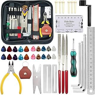 46Pcs Guitar Tool Kit,Guitar Repair Tools Kit with Storage Bag,Professional Guitar Repairing Maintenance Tool Kit with Guitar Picks String Action Ruler Grit File Screwdriver