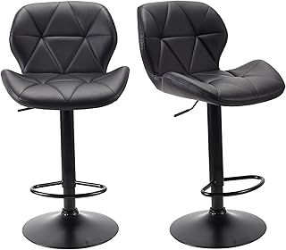 WangPangzi Bar Stools Set of 2 Bar Chairs,Modern Height Adjustable Kitchen Stools With Backs, Swivel Faux Leather Kitchen Island Chairs(All Black)