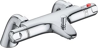 Thermostatic Bath Shower Mixer,Thermostatic Bath Taps,Bath Mixer Taps with 38°C Anti-Scald Valve and Safety Button,Deck Mounted,Chrome