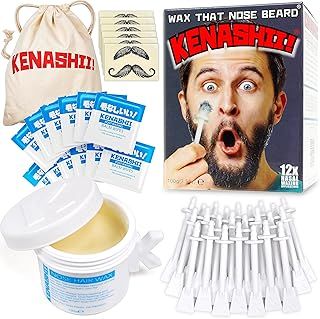 Nose Wax Kit | 100 g Wax, 24 Applicators | The Original and Best Nose and Ear Hair Removal Kit from Kenashii | Nasal Waxing For Men and Women | 12 Applications | 12 Balm Wipes | 12 Mustache Guards