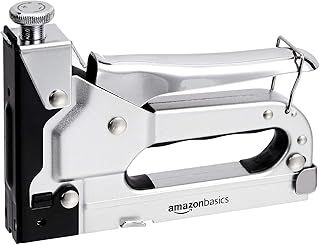 Amazon Basics Heavy Duty Staple Gun, 3 in 1 Stapler with 600 Piece Staples, for Upholstery, Home Repair, Carpentry, Decoration and Furniture, Black/Silver