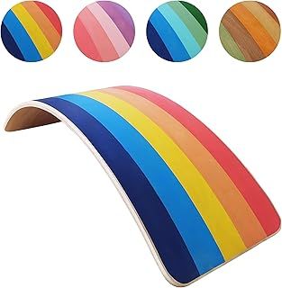 Wooden Balance Board Kids Montessori Toddler Wobble Board Autism Friendly Waldorf Sensory Toy Indoor Outdoor Children Natural Wood Curvy Seesaw Yoga Fitness Board for Adult