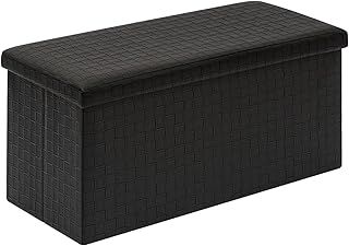 Bonlife Black Ottoman Storage Bench, Foldable Seat Faux Leather Foot Stool Storage Box with Lids for Kids Toys,Living Room, Hallway, Bedroom, 76 * 38 * 38cm