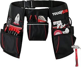 ToughHub Work Tool Belt Pouch with 1680D - Heavy Duty Adjustable Tool Belts for Men - Tool Storage Belt for Electricians, Carpenters, Plumbers & Construction with Hammer Loop