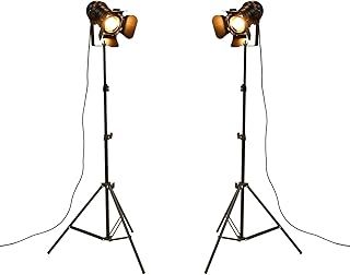 XIHOME Vintage Industrial Black Retro Tripod Adjustable Floor lamp Parking Light, 5 Meter Cable with Foot Switch Parking Light Tripod gooseneck for Living Room Bedroom Office bar Lighting (Pack of 2)