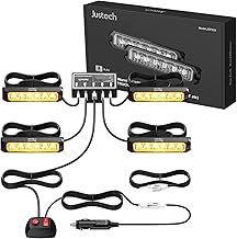 Justech 4PCS 6LEDs Car Strobe Flash Lights Hazard Warning Beacon Emergency Flashing Lights 8 Modes IP65 Waterproof with Main Control Box 12V 24V Universal for Vehicle Truck Trailer Caravan Camper Van