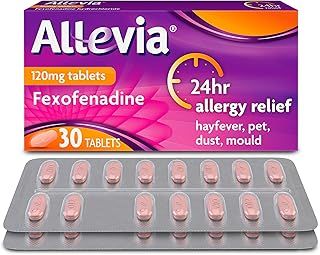 Allevia Hayfever Allergy Tablets, Prescription Strength 120 mg Fexofenadine, 24hr Relief Acts Within 1 Hour, Including Sneezing, Watery Eyes, Itchy and Runny Nose, 30 Tablets