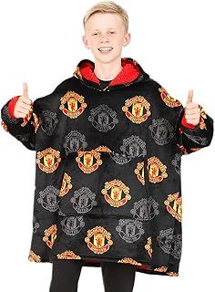 Manchester United Football Club Boys Fully Lined Luxury Fleece Hoodie, Oversized Fleece Blanket Hoody Black
