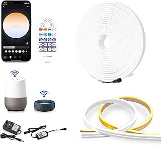 Outdoor 7.5M Neon Led Strip Light IP67 Waterproof, Warm White to Cool White Led Strip Lights Works with Alexa, 24V WiFi 3000K-6500K Dimmable Flexible Neon Rope Light for Eave, Pergola
