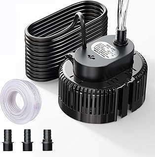 Lnicez 𝟯𝟬𝟬𝟬𝐋／𝐇 Submersible Water Pump, Powerful Portable Water Pump(75W) with 5m Drainage Hose & 7.5m Upgraded Power Cord for Swimming Pools, Fish Tank, Pond,3 Nozzles