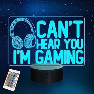Can't Hear You I'm Gaming Night Light, Headset Graphic Video Games Gamer Gift Funny 3D Illusion Lamp 16 Colors Changing Touch & Remote Control for Men Teenagers Boy Kids