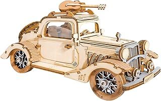 ROBOTIME Vintage Car Wooden Model Jigsaw Set, a 3D Puzzle and Craft Set for Adults and Children as a gift or decorative collection.