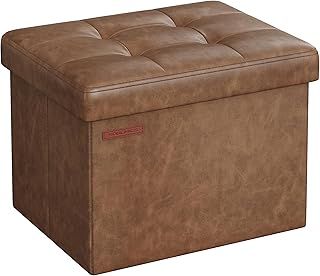 SONGMICS Storage Ottoman, Foldable Small Ottoman Foot Rest, 31 x 41 x 31 cm Foot Stool, Cube Ottoman with Storage, Load up to 130 kg, for Living Room, Bedroom, Entryway, Coffee Brown LSF100K51