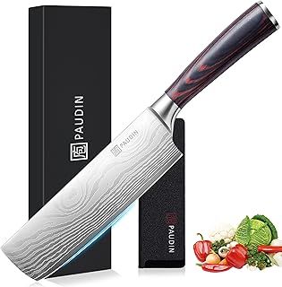 PAUDIN Nakiri Knife 7", High Carbon Stainless Steel Japanese Knife for Cooking, Multipurpose Asian Chef Knife with Ergonomic Handle for Home and Kitchen Use