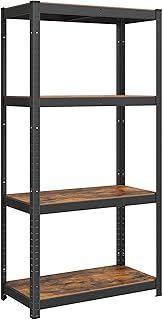 SONGMICS Shelving Unit, 40 x 80 x 160 cm, 520 kg Load Capacity (130 kg per Shelf), Industrial, Adjustable Storage Shelves, for Living Room, Kitchen, Garage, Rustic Brown and Black GLR044B11