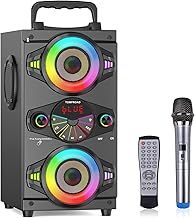 Bluetooth Speakers, 60W Portable Wireless Loud Outdoor Home Party Bluetooth Speaker with Subwoofer, FM Radio, LED Colorful Lights, Microphone, Remote and Big Powerful Stereo Deep Bass Sound Boombox
