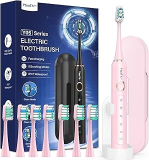 Sonic Electric Toothbrush for Adults and Kids - Sonic Toothbrush with 8 Toothbrush Heads, 90 Days Battery Life, 50,000 VPM, 5 Cleaning Modes with Teeth Whitening, Travel Case, 2 Minute Smart Timer