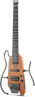 Donner HUSH-X Electric Guitar Kit - Featherlight and Quiet Performance Headless Guitar for Travel and Practice, Mahogany Solid Body with One-Second Assemble Frames, Gig Bag, All Accessories, Natural