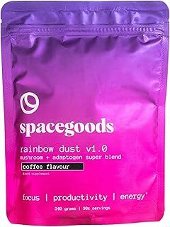 Spacegoods Rainbow Dust 240g | 30 Servings | Flavoured Mushroom Coffee | 120mg of Natural Caffeine | Lions Mane, Chaga, Ashwagandha & Vitamin B5| Sharper Focus, Energy & Calm | Coffee