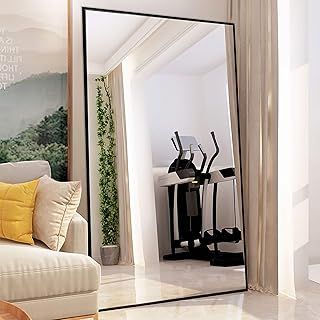 Full Length Mirror 51"x32" Large Bedroom Mirror Aluminum Alloy Frame Floor Mirror Wall-Mounted Mirror for Living Room, Bedroom, Hanging or Leaning Against Wall, Black