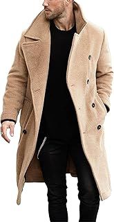 Runcati Men's Coat Regular Fit Trench Coat Long Lapel Double Breasted Wool Business Winter Jacket Peacoat