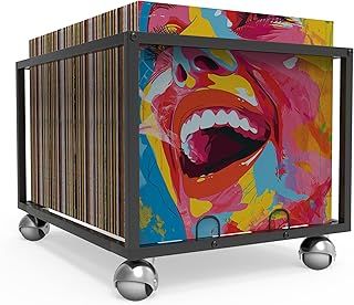 Vinyl Record Storage On Wheels - Sturdy Metal Structure - Holds up to 100 Albums - Stylish Organizer for Your Vinyl Collection