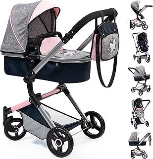 Bayer Design 18427AA Dolls Pram NEO Vario stroller, bag, convertible, foldable, adjustable handle, Pink