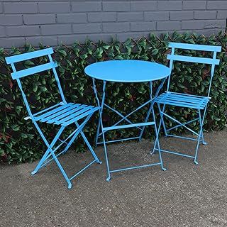 Woodside Outdoor Garden Patio Folding Table & Chair Bistro Set, Powder Coated Steel, 6 Colours Available
