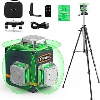 CIGMAN Green Laser Level Self Leveling, Switchable 3x360° Laser Level, 3D Laser Line 30M (Up to 50M with Detector), Rechargeable Battery Built in, Rotary Stand, Remote Controller, Magnetic Base