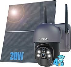 4G LTE Security Camera with 20W Solar Panel 20,000mAh Battery SIM Card - [24/7 Record] Solar Powered Security Camera Outdoor Wireless, 2K HD Color Night Vision CCTV, PIR Motion Detection, IP66