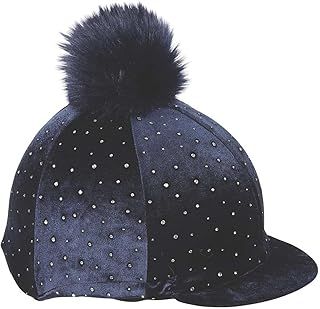 Shires Diamante Velvet Stretch Hat Cover-Navy-5357cm