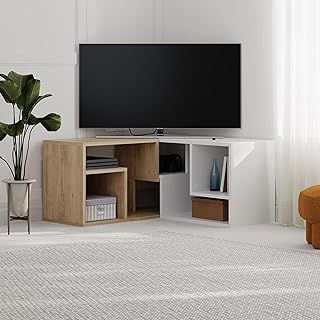 HOCUS PICUS Modern Corner & Flat TV Unit Versatile Design TV Table up to 43 Inches Free Combination Media Entertainment Center for Home Office Storage Shelf Unit for Living Room (Oak, Cinnamon)
