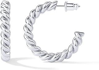 PAVOI 14K Gold Plated 925 Sterling Silver Twisted Rope Round Hoop Earrings in Rose Gold, White Gold and Yellow Gold