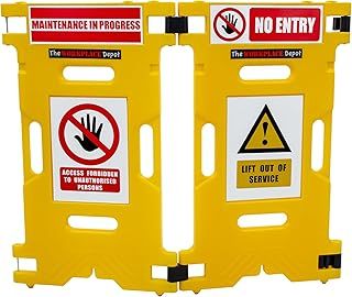 Elevator Guard, 2 Panel Plastic Yellow Folding Safety Barrier for Lift Maintenance