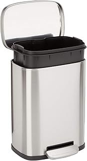 Amazon Basics Smudge Resistant Rectangular Trash Can With Soft-Close Foot Pedal, Brushed Stainless Steel, for Bathroom & small space, 5 l /1.3 gallon, Silver, 7.3x8.5 x11.8 in (LxWxH)