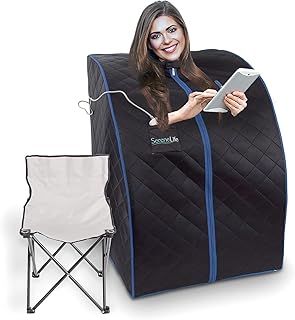 SereneLife, Sauna, Home Sauna Tent, Portable Sauna, Infrared Sauna, Home Steam Sauna, Steam Room, Sauna Bag, One Person Indoor Sauna Box with Heating Foot Pad, Portable Chair and Remote Controller