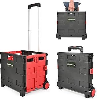 Folding Shopping Trolley Cart, Boot Cart with Noiseless Wheel and Adjustable Telescopic Aluminium Handle, Collapsible Utility Trolley Box for Shopping, Garden and Camping