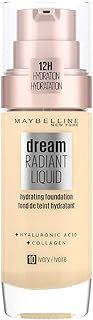 Maybelline Foundation, Dream Radiant Liquid Hydrating Foundation with Hyaluronic Acid and Collagen - Lightweight, Medium Coverage Up to 12 Hour Hydration - 10 Ivory