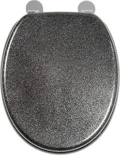 Croydex Black Quartz Flexi-Fix Toilet Seat - Adjustable Hinges with Top & Bottom Fixings Included and Rust Free Chromed Plated Hinge Covers, Antibacterial Treated Surface (Black)