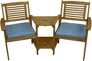 Wooden Companion Love Seat Garden Chairs 2 Tier Table Parasol Hole Corner Bench Bistro Set Twin 2 Seater Jack & Jill Outdoor Patio Furniture 320kg Capacity Solid Acacia Hardwood 2 FREE Cushions