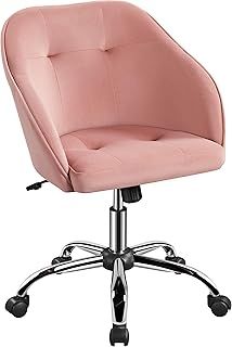 Yaheetech Desk Computer Chair Velvet Fabric Swivel Height Adjustable Comfy Chair for Home Office Pink