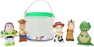 Disney Store Official Toy Story Bath Toy Set, 5 Pc, Includes Buzz Lightyear, Woody, Jessie, Bullseye and Rex, Bucket with Straining Lid, Bath, Paddling Pool and Garden Toy, 6 months+