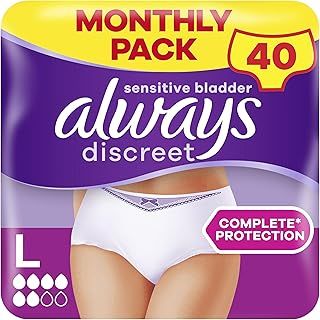 Always Discreet Incontinence Pants Women Large, UK Size 16-22, White, Absorbency 5, 40 Disposable Underwear , Knickers (10 x 4 Packs), Heavy Bladder Leak Protection , Maternity Postpartum Pants