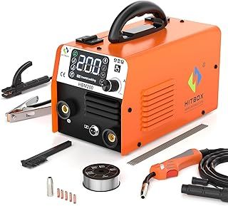 HITBOX 200A 230V Mini MIG Welder Flux Core Welder MIG ARC 3 in 1 Compact MIG Welding Machine Inverter Gasless Welding Machine(HBM200)