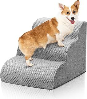 Dog Steps for Bed, 3-Steps High Density Foam Dog Stairs with Detachable Cover & Non Slip Bottom, Waterproof Pet Steps Ramps Ladder for Sofa, Couch & Bed