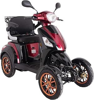 GREEN POWER - Red Electric Mobility Scooter 4 Wheeled with Extra Accessories Package: Mobility Scooter Waterproof Cover, Phone Holder, Bottle Holder by Green Power JH500