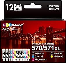 GPC Image 12-Pack 570XL 571XL Ink Cartridges Compatible for Canon 570 571 Ink Cartridges for Canon PIXMA MG5750 MG5751 MG5700 MG5500 TS6050 MG6800 MG6850 MG6851 TS5000 TS5050 (4PGBK/2BK/2C/2M/2Y)