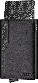 VULKIT Credit Card Holder with Double ID Window Leather Passcase Wallet RFID Blocking Automatic Pop Up Card Wallet for Cards & Notes