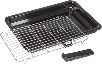 Invero Universal Vitreous Enamel Oven Cooker Grill Pan Tray with Steel Wire Rack and Single Detachable Handle (360mm x 245mm)