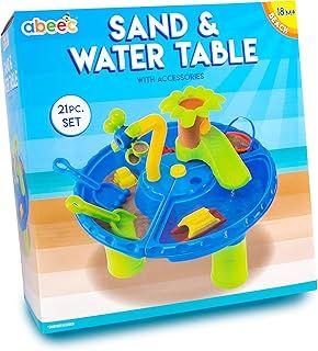 Sand And Water Table - Water And Sand Play Table - Sand Toys - Kids Outdoor Play Equipment - Kids Outdoor Toys - Water Wheel, Sand Shapes, Plastic Boats & More Sand Pit Toys
